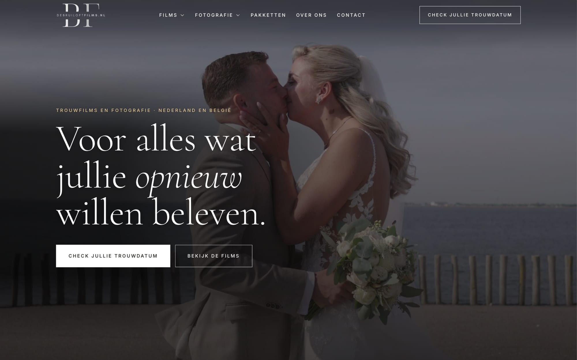 Startpagina van de website van De Bruiloft Films