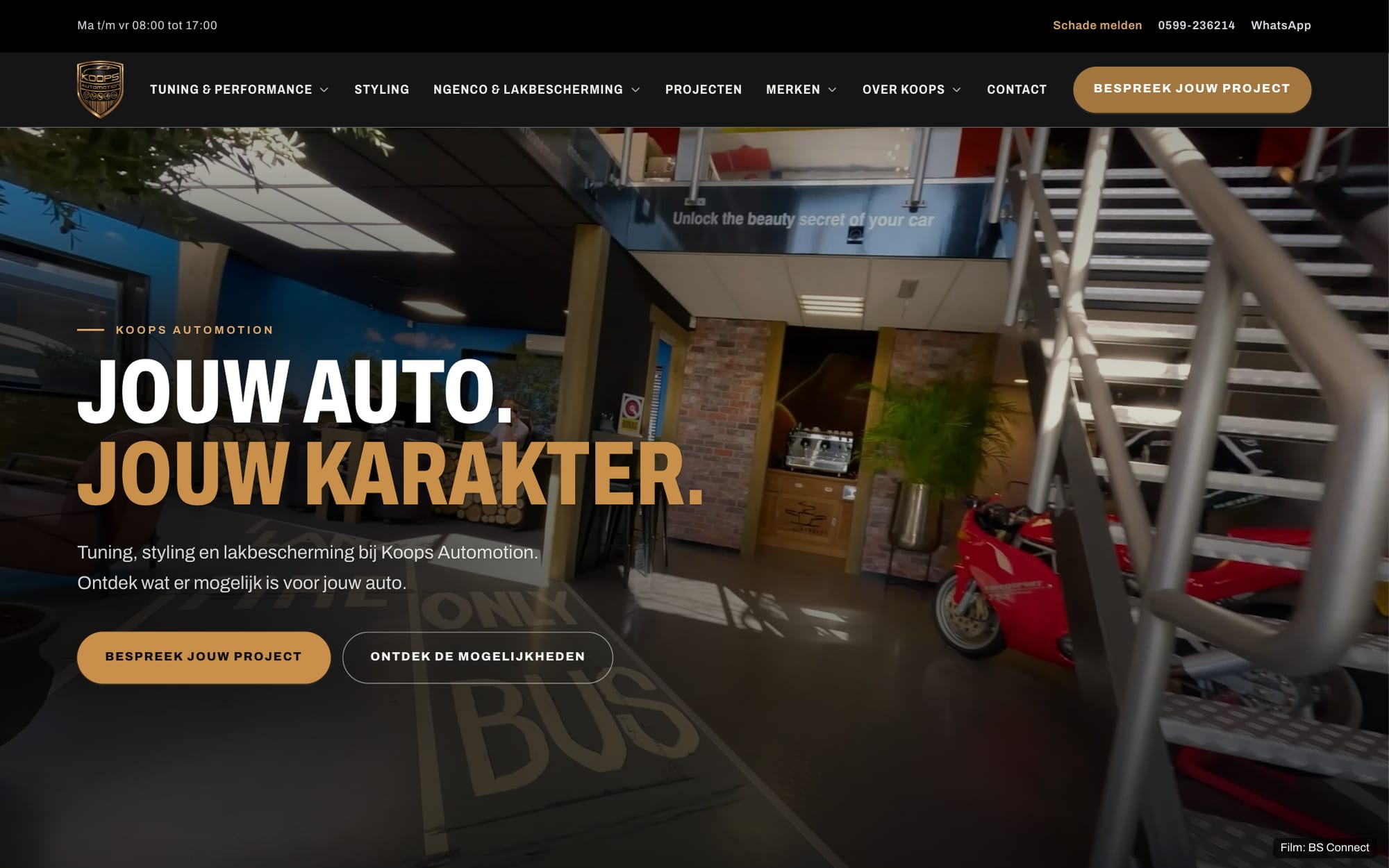 Startpagina van de website van Koops Automotion