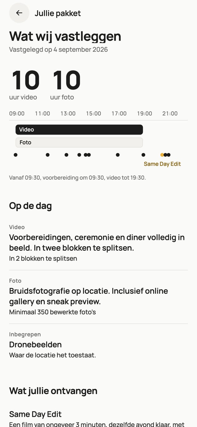 Wat er wordt vastgelegd, in de app De Bruiloftfilms