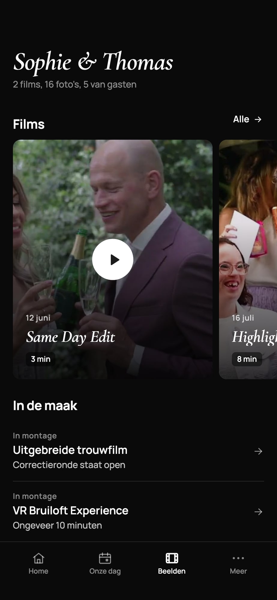Voorbeeldscherm: Beelden na de dag met films, foto's en wat nog in montage is