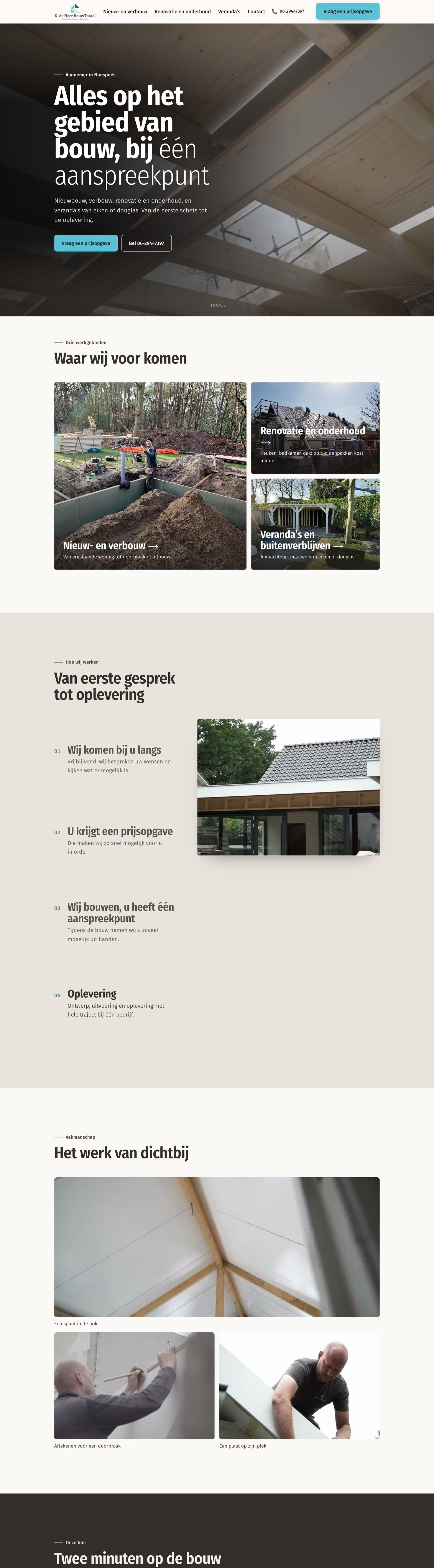 De startpagina van K. de Heer BouwTotaal van boven tot onder