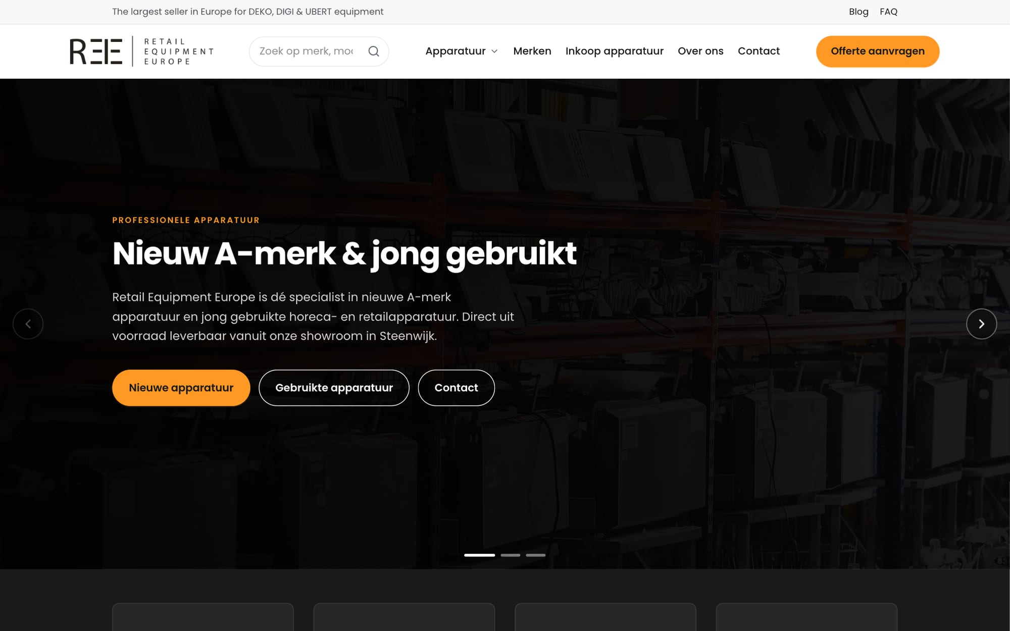 Startpagina van de website van Retail Equipment Europe