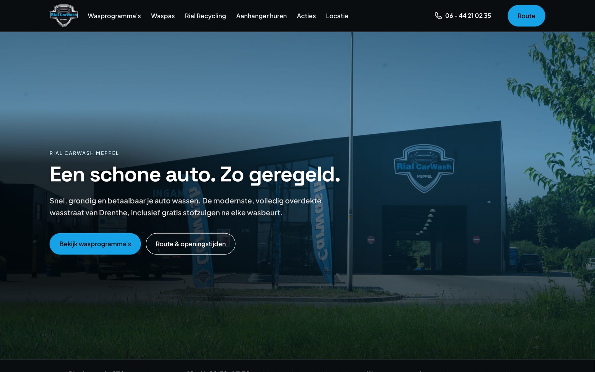 Startpagina van de website van Rial CarWash Meppel